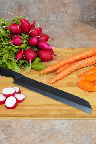 Vista 7 de Tabla de cortar de madera para cocina: tabla de cortar de madera de bambú orgánico con ranuras para jugos - La mejor tabla de cortar de madera