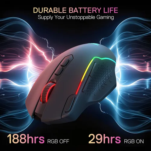 Vista 5 de Redragon M810 MAX - Mouse inalámbrico para juegos de 3 modos, 12000 DPI con cablemouse RGB inalámbrico con llave de fuego rápido, 8 botones macro