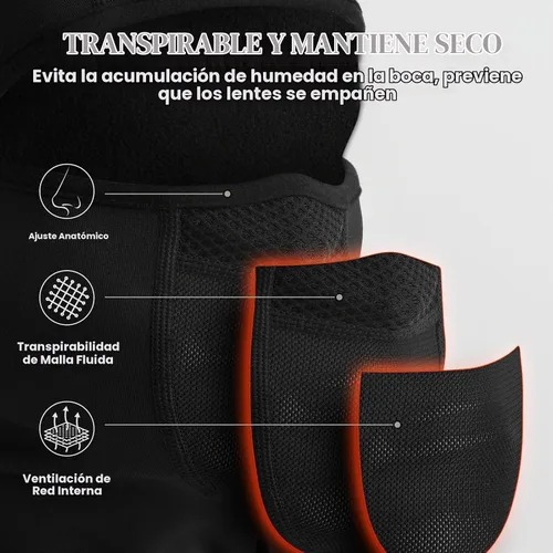 Vista 3 de YANIKY Pasamontañas de invierno para hombres y mujeres, máscara facial Negro