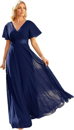 Vista 19 de Ever-Pretty Vestidos formales de mujer para madre de la novia, de manga corta, de chifón, con cintura imperio, de largo hasta el suelo, para dama