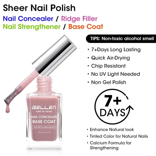 Vista 2 de GELLEN Corrector de Uñas Base Iluminador 4 en 1 Rosa Púrpura Empolvado, Fortalecedor de Uñas Malva Transparente de Otoño Relleno de Crestas