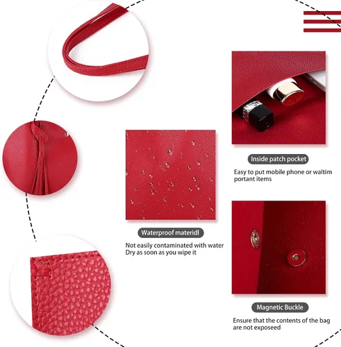 Vista 5 de Bolso de hombro de piel sintética para mujer, bolso de mano con borla de gran capacidad