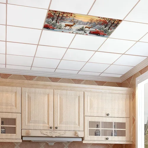 Vista 8 de Cubiertas de luz fluorescente de ciervos navideños para aula, 4 x 2 pies, cubierta roja para luz de techo de automóvil, decoración de hospital