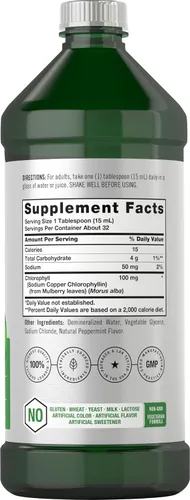 Vista 2 de Horbäach Clorofila líquida 100 mg 32 onzas líquidas (2 botellas de 16 onzas líquidas) Gotas naturales con sabor a menta Fórmula