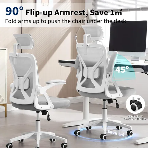 Vista 6 de Silla de Oficina, Silla de Escritorio Ergonómica con Soporte Lumbar Ajustable, Silla de Oficina Gris de 400 Libras Silla de Computadora de Malla
