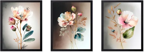Vista 76 de Poster Master Póster botánico vintage de 3 piezas, estampado floral retro, regalo para artistas, amigos, flores de acuarela, brillante, azul