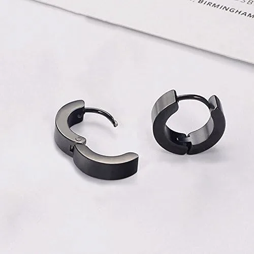 Vista 8 de SIEYEAY Aretes para hombre, aretes para hombre, aretes negros de acero inoxidable para hombres y mujeres, juego de aretes geniales para hombres