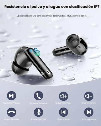 Vista 7 de Auriculares inalámbricos, auriculares Bluetooth 5.4 con graves estéreo, auriculares intrauriculares con micrófono de cancelación de ruido, pantalla