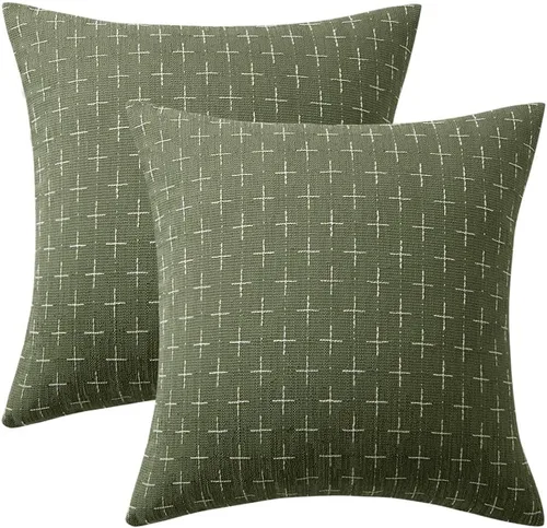 Vista 304 de MIULEE - Juego de 2 fundas de almohada decorativas de lino de arpillera navideñas, modernas, estilo campestre, rústicas, tejidas, con textura