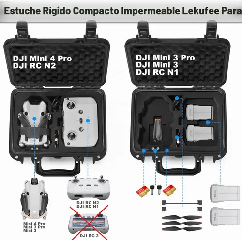 Vista 2 de Lekufee Funda rígida impermeable de viaje para DJI Mini 4 Pro/3 Pro/3 Drone y RC N3/N2/N1 y accesorios (solo funda)