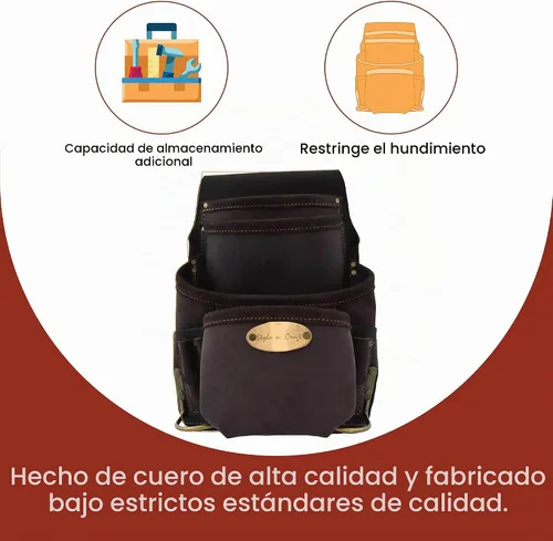 Vista 5 de Style n Craft Bolsa de herramientas y uñas de carpintero de 10 bolsillos, bolsa de herramientas de cuero resistente, perfecta y duradera, bolsa