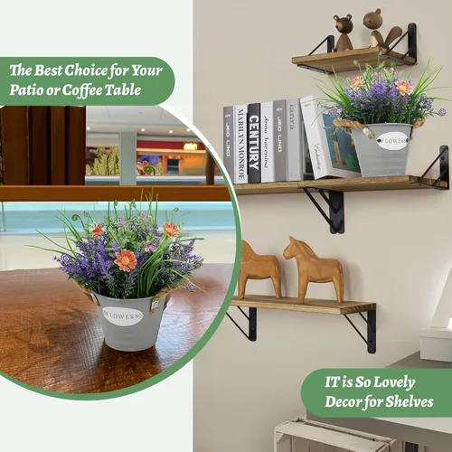 Vista 5 de Plantas Falsas Flores de Lavanda Morada Hierba Falsa con Maceta Decoraciones de Fiesta 10" de Alto Planta Artificial Estética para Hogar Oficina