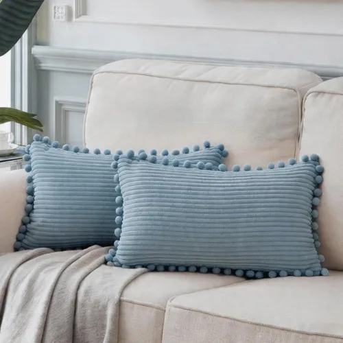 Vista 50 de Fancy Homi Juego de 2 fundas de almohada decorativas negras de 12 x 12 pulgadas con pompones para sofá y cama, decoración moderna de estilo bohemio