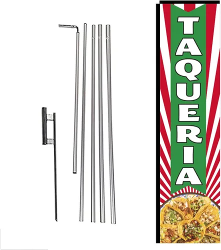 Vista 5 de Pupusas - Bandera rectangular de plumas con kit de poste y pico de tierra para restaurantes, mercados, propietarios de negocios