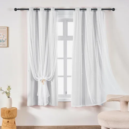 Vista 41 de indistar Cortinas opacas con recortes de estrellas para dormitorio de niña, cortinas de oscurecimiento para habitación de bebé, cortinas