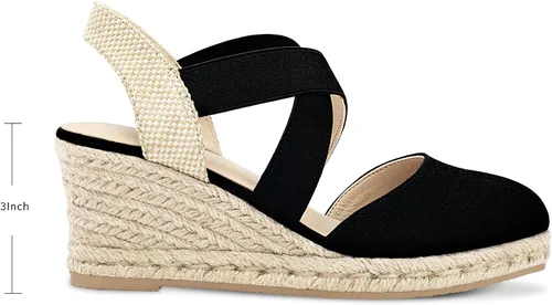 Vista 2 de mysoft Women's Closed Toe Crisscross Elastic Ankle Strap Platform Espadrille Wedge Sandals