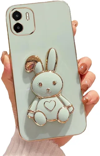 Vista 45 de Funda con soporte de conejo de corazón para Xiaomi Redmi A1, galvanizado suave TPU protector delgado a prueba de golpes con lindo conejito soporte