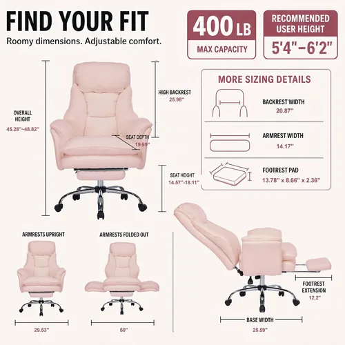 Vista 2 de Silla de oficina Criss Cross con ruedas, brazos abatibles y reposapiés Rosa