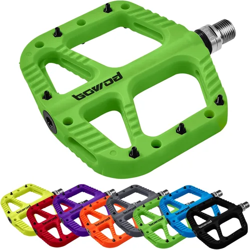Vista 15 de Pedales MTB Pedales planos de bicicleta de montaña para adultos, pedal de plataforma de bicicleta compuesto de nailon ligero y ancho con pasadores