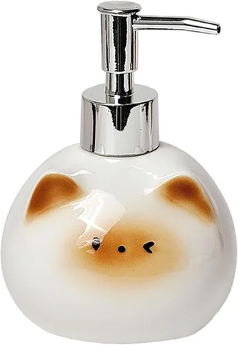 Vista 9 de Dispensador de jabón de cerámica para gatos con bomba de acero inoxidable, perfecto para jabón de platos, jabón líquido, dispensador de jabón