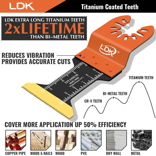 Vista 2 de LDK Cuchillas oscilantes de titanio, 16 unidades, cuchillas multiherramienta universales profesionales para madera, plástico, pernos de uñas