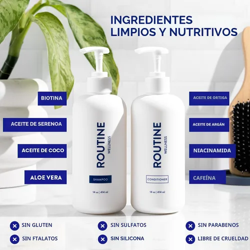 Vista 4 de Routine Wellness Set de champú y acondicionador antiadelgazamiento para el cabello adelgazante, bloqueador de biotina DHT para mujeres y hombres