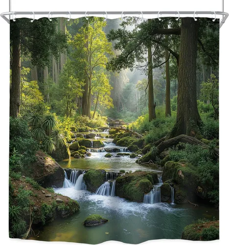 Vista 8 de Juego de cortina de ducha verde de la selva de la naturaleza de la selva A 01verde