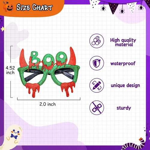 Vista 2 de Max Fun 36 gafas de Halloween con purpurina para fiesta de Halloween, regalos de fiesta de Halloween, anteojos para niños y adultos, decoración