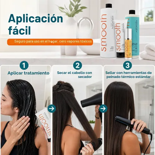 Vista 4 de Keragen - Tratamiento de alisado de queratina brasileña, sistema de alisado para cabello seco y dañado, sin formaldehído con kit de queratina