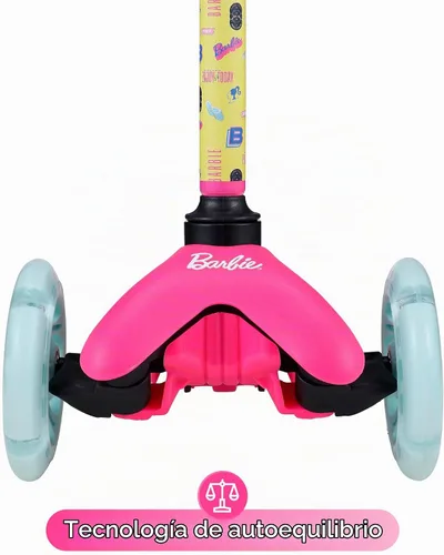 Vista 4 de Patinete para niños, auto equilibrio de 3 ruedas, ruedas LED iluminadas Barbie