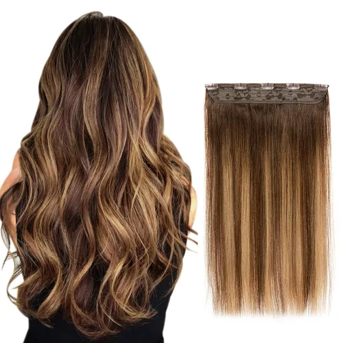 Vista 24 de Winsky - Extensiones de cabello humano real Remy - Una pieza azul balayage, extensiones de cabello con clip, 70 gramos para mujer