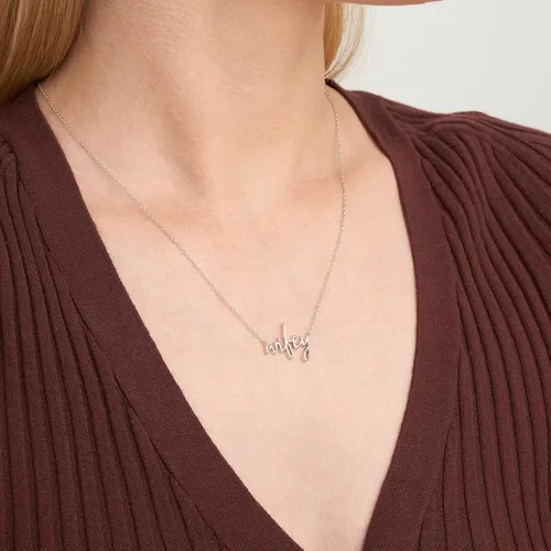 Vista 2 de MORGAN & PAIGE .925 Sterling Silver Rhodium or 18K Yellow Gold Plated Statement Dainty Necklace for Women, Hypoallergenic Wifey Cursive Pendant
