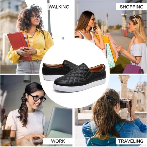 Vista 2 de VOCNTVY Mocasines cómodos y casuales de cuero acolchado para mujer
