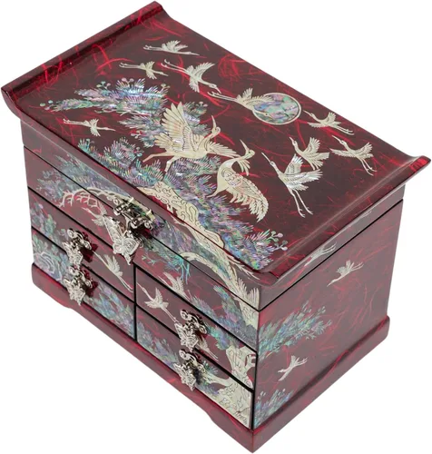 Vista 20 de Caja de Joyería February Mountain con Incrustación de Nácar - Diseño Tradicional de Flores y Mariposas Elegante para Ella