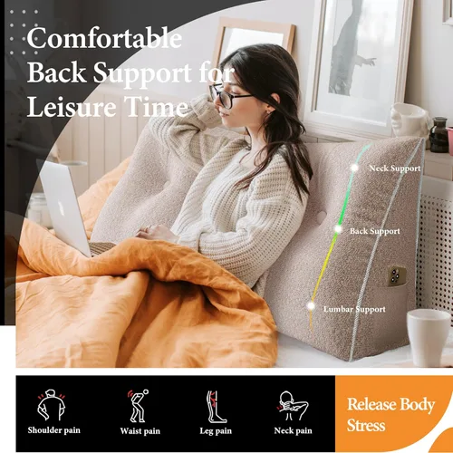 Vista 48 de Almohada de cabecera gruesa totalmente rellena tamaño Queen, cabecera acolchada suave y firme, soporte grande, triangular, almohada de cuña