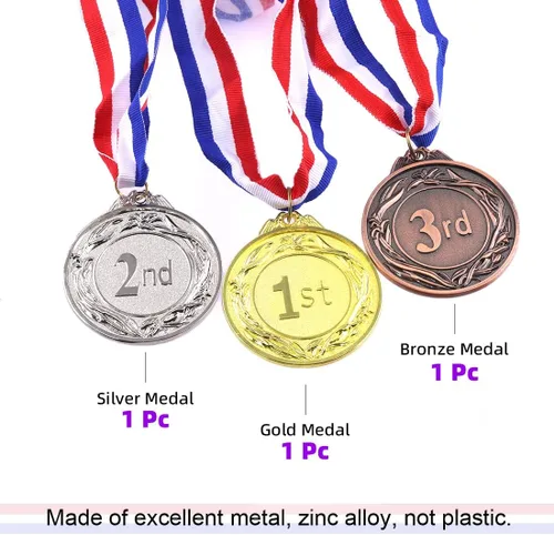Vista 3 de Swpeet Medallas de premio de metal con cinta para el cuello, medallas de ganador de estilo olímpico Medallas de oro y plata Brone Medallas de 1er