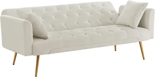 Vista 9 de Anwick Sofá cama moderno de terciopelo de 72 pulgadas, sofás plegables convertibles con 3 respaldos ajustables, asiento reclinable copetudo, patas