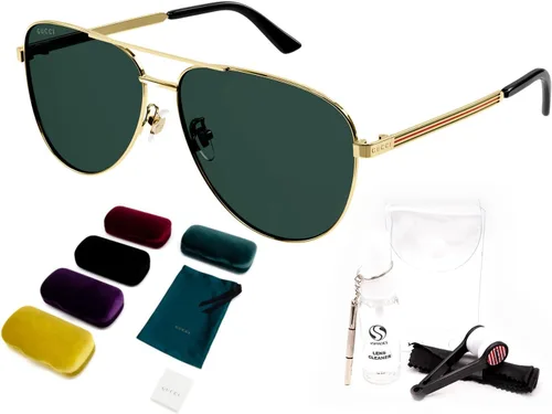 Vista 2 de Gucci GG1233SA - Gafas de sol con forma de aviador + paquete con kit de gafas de lujo eSHADES, Oro
