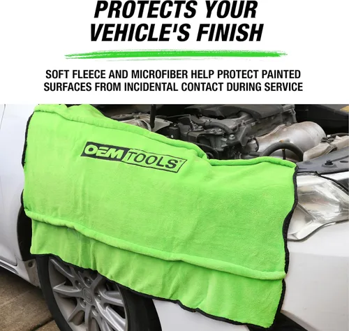 Vista 7 de OEMTOOLS 24899 Funda de guardabarros de forro polar suave, alfombrilla de trabajo verde, protector de guardabarros automotriz, cubierta acolchada