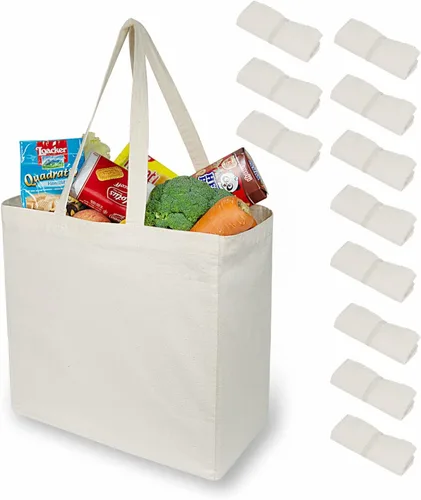 Vista 8 de TOPDesign 2 6 Paquete de 12 bolsas reutilizables para compras de comestibles, bolsas de lona plegables (paquete de 2)