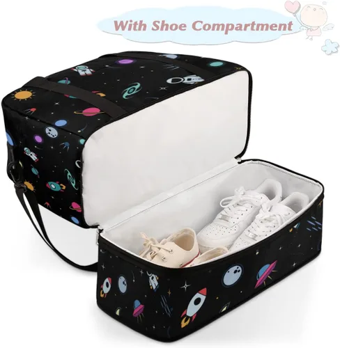 Vista 4 de Rocket Airship Earth Astronaut Foldable Travel Duffel Bag Tote Carry On Luggage Sports Gym Bag With Shoe Compartment For Woman Man Overnight Weekend