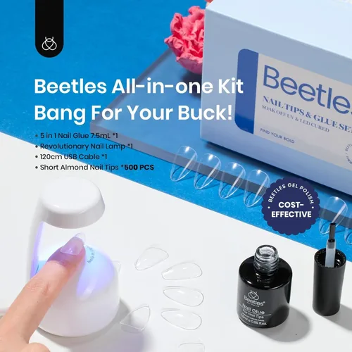 Vista 2 de Beetles - Kit de uñas de gel de almendra, 500 piezas, punta de gel de fácil extensión, forma de almendra corta, juego de extensión de pegamento