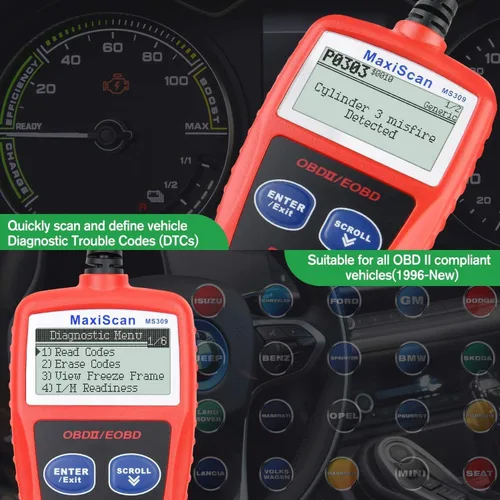 Vista 7 de Autel OBD2 Escáner MaxiScan MS309 para Coche, Lector de Códigos del Motor, Comprueba el Estado del Monitor de Emisiones, Nueva Herramienta