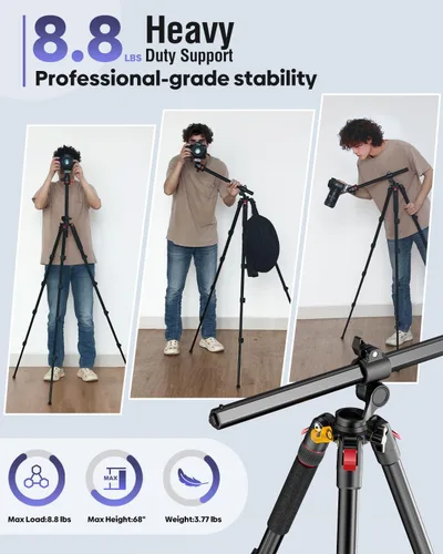 Vista 2 de CAMBOFOTO 68" Camera Tripod, Overhead Tripod Horizontal, Detachable Monopod Negro