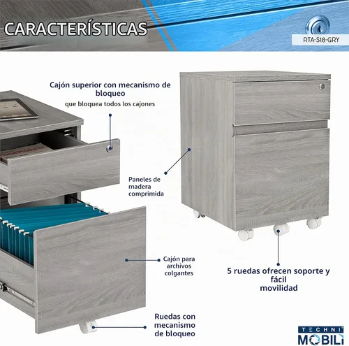 Vista 4 de Archivador con 2 cajones con cerradura, almacenamiento debajo
