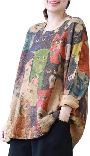 Vista 25 de YESNO Suéter de Navidad para mujer, estampado gráfico, suéteres de gran tamaño, casuales, sueltos, de punto, S01 Floral 064