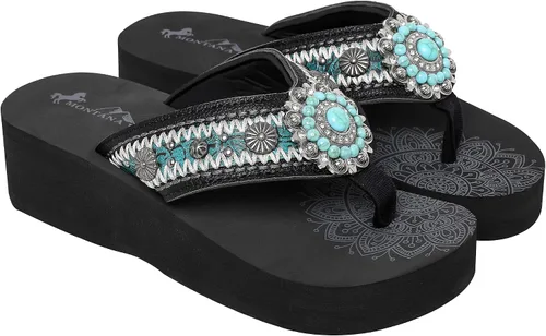 Vista 2 de Montana West Chanclas patrióticas para mujer sandalias de cuña Western Concho