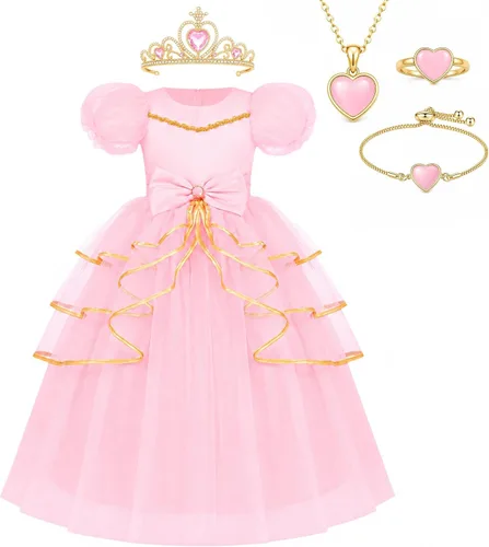 Vista 8 de Vestido de princesa unicornio, disfraz, joyas y diadema para niñas pequeñas Princesa sirena 9