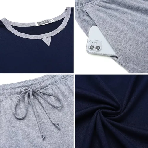 Vista 6 de Lovasy Conjunto de pijama de algodón para hombre, camisas de manga larga y pantalones a cuadros, ropa de dormir suave