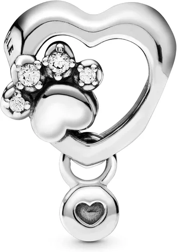 Vista 2 de PANDORA Estampado de pata brillante y dije de corazón, Metal, Circonita Cúbica